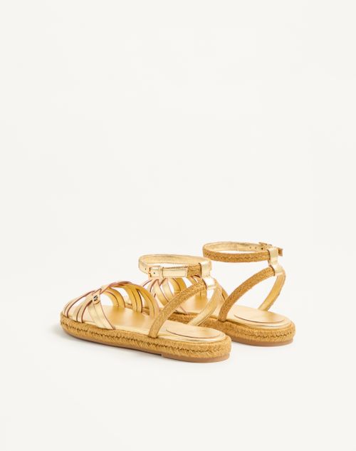 Valentino Garavani - Bribri Laminated Calfskin Sandal 20mm - Antique Brass/natural - Woman - Sandals